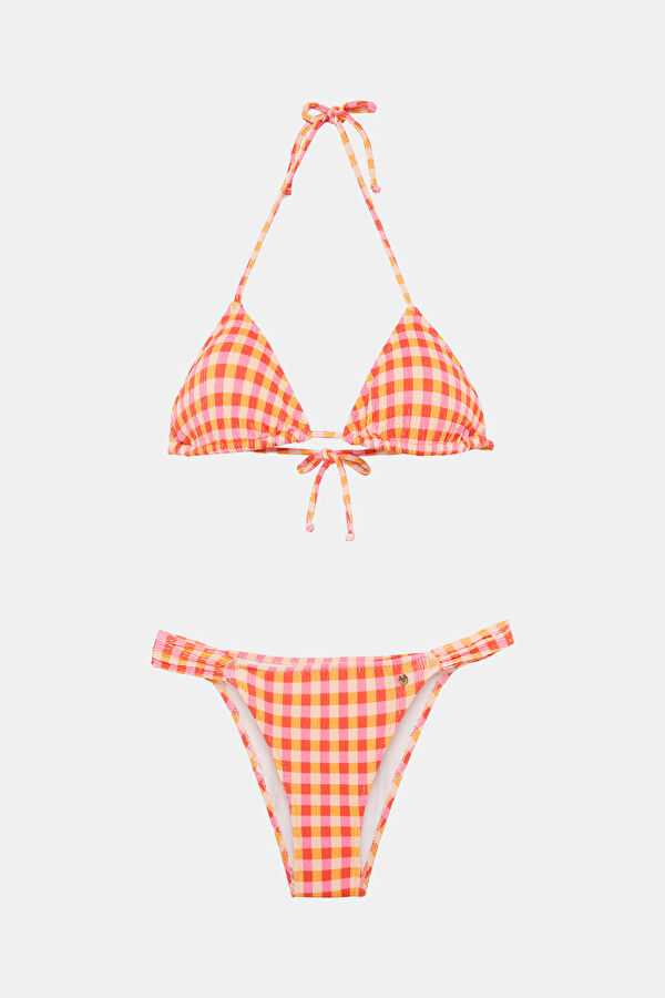 Açık Turuncu Ekose Kadın Bikini