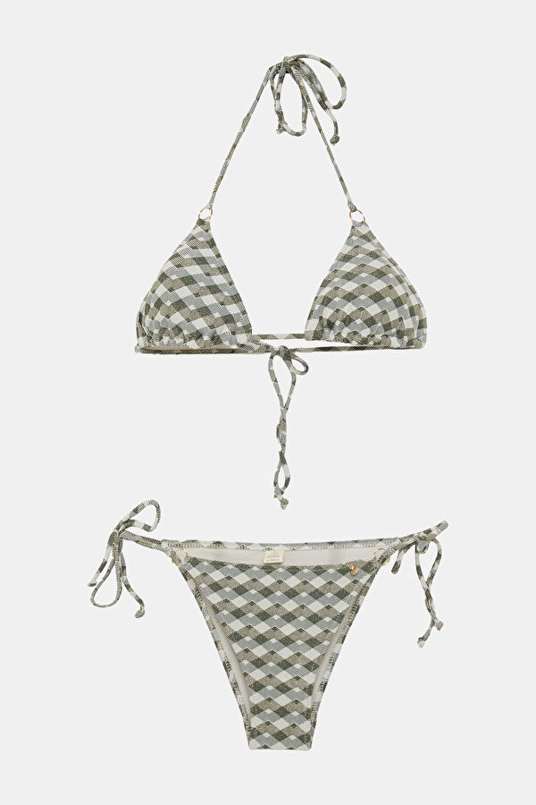 Ekru Geometrik Desenli Kadın Bikini
