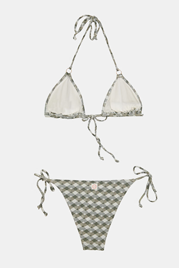 Ekru Geometrik Desenli Kadın Bikini 2