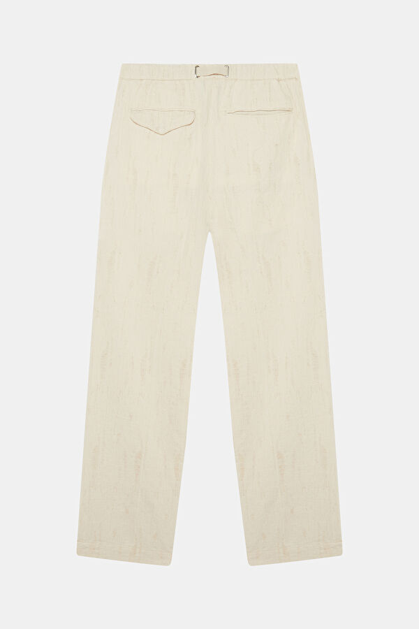 Men's Relaxed Fit Ecru Straight Leg Cotton Viscose Pants 2