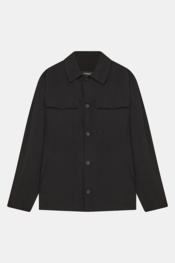 Black Buttoned Viscose Men's Jacket