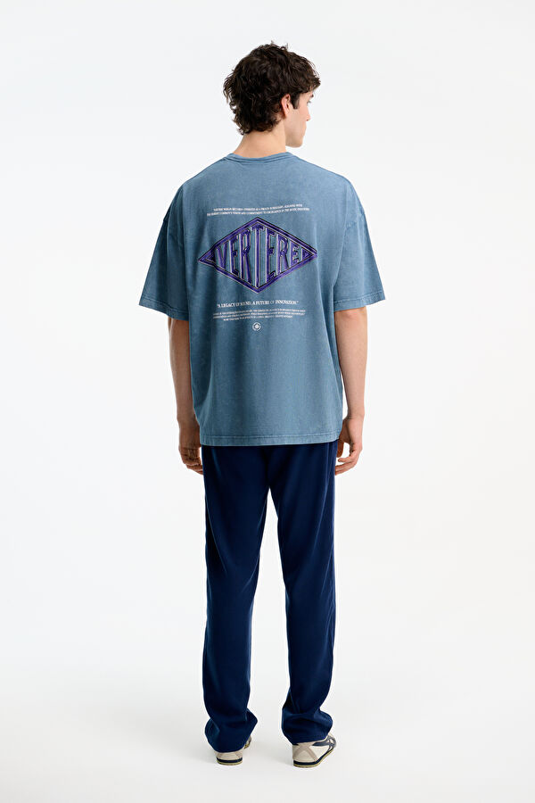 Relax Kalıp Gri Bisiklet Yaka Baskılı Erkek T-Shirt 2