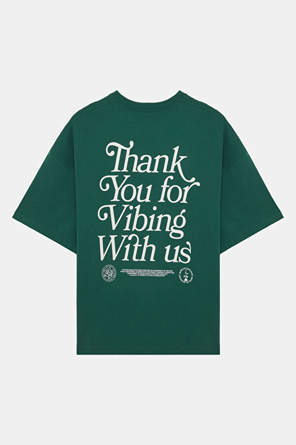 Relax Kalıp Yeşil Bisiklet Yaka Baskılı Erkek T-Shirt 5
