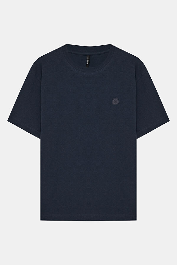 Relax Kalıp Lacivert Bisiklet Yaka Erkek T-Shirt