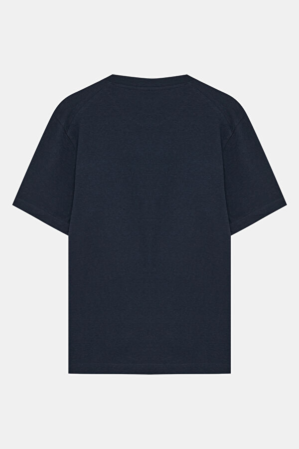 Relax Kalıp Lacivert Bisiklet Yaka Erkek T-Shirt 2