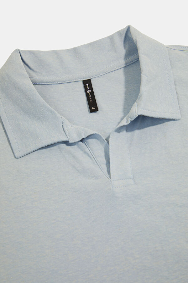 Relax Fit Light Blue Polo Neck Men's T-Shirt 3