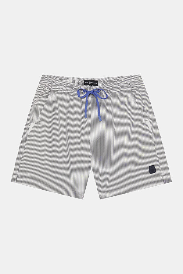 Navy Striped Patterned Elasticated Men's Swimsuit