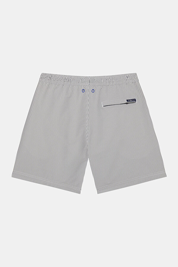 Navy Striped Patterned Elasticated Men's Swimsuit 2