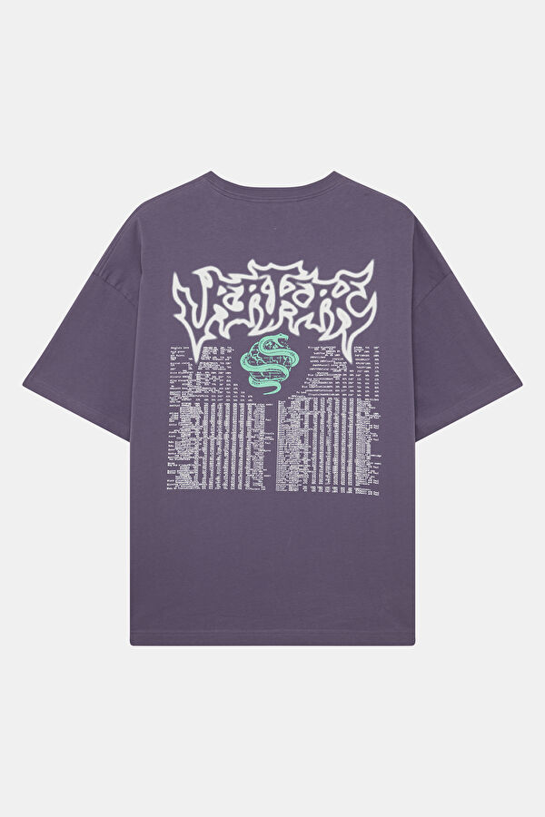 Relax Kalıp Mor Bisiklet Yaka Baskılı Erkek T-Shirt 5
