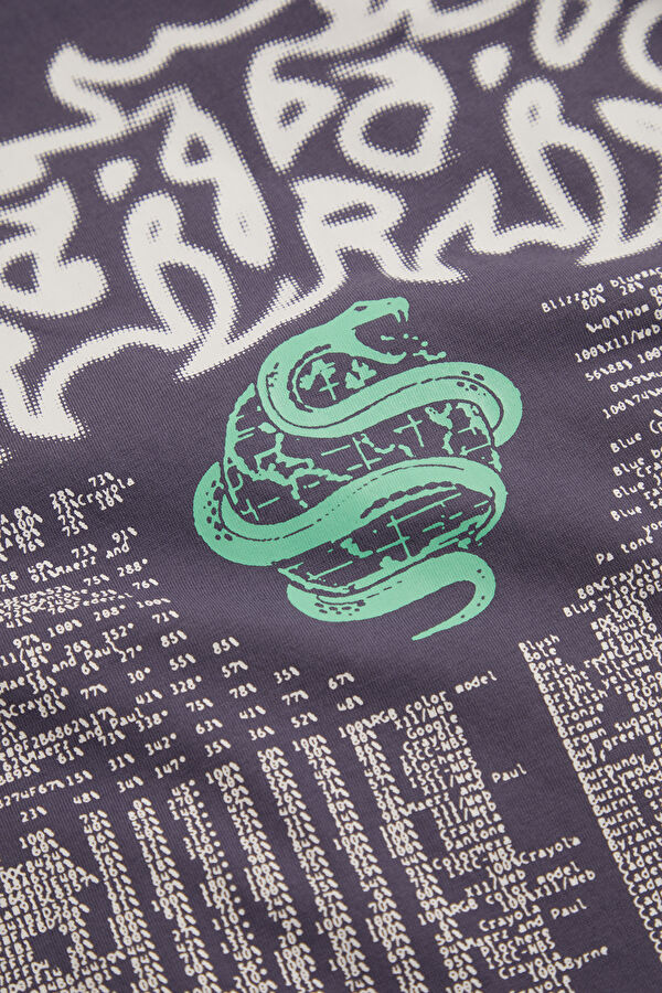 Relax Kalıp Mor Bisiklet Yaka Baskılı Erkek T-Shirt 8