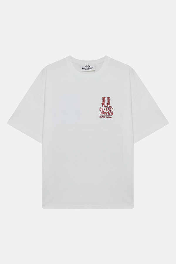 Relax Kalıp Beyaz Bisiklet Yaka Baskılı Erkek T-Shirt