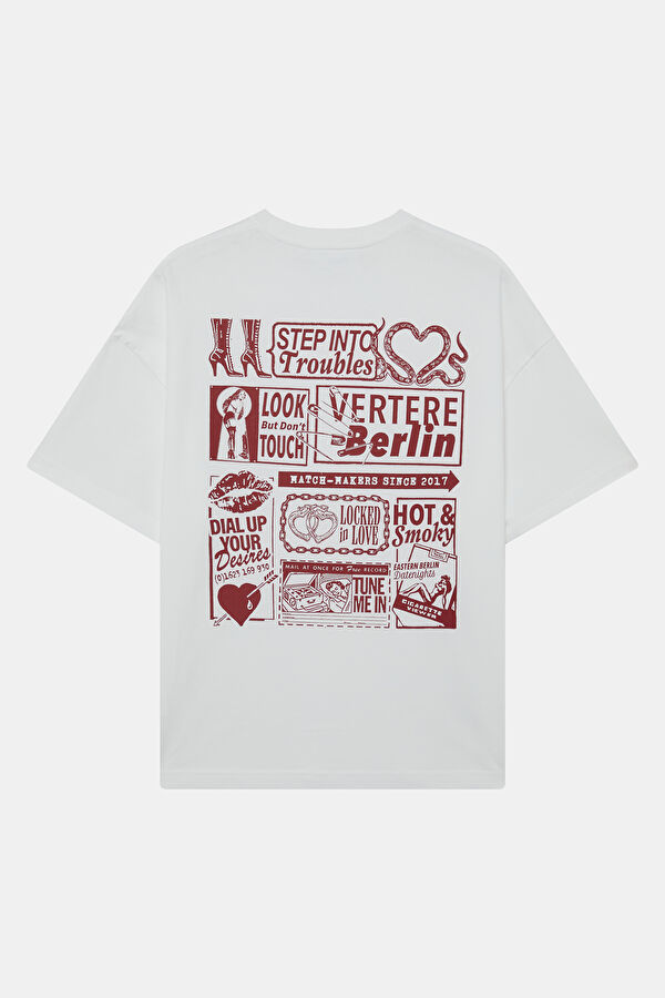 Relax Kalıp Beyaz Bisiklet Yaka Baskılı Erkek T-Shirt 2