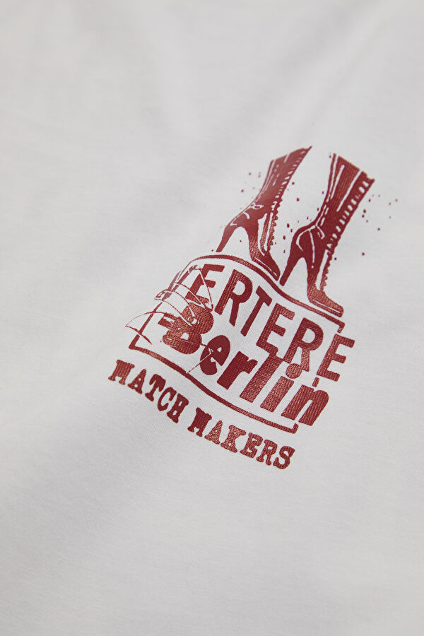 Relax Kalıp Beyaz Bisiklet Yaka Baskılı Erkek T-Shirt 4