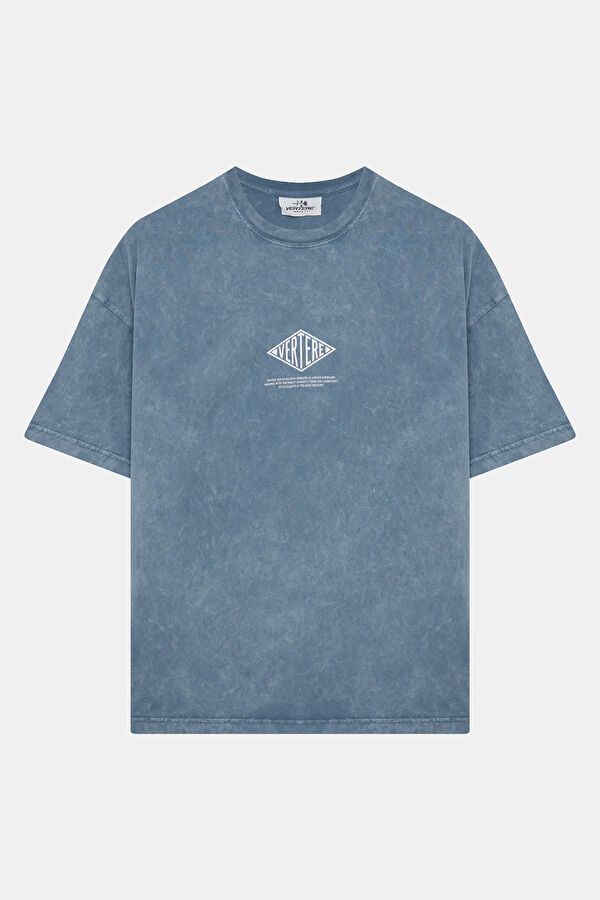 Relax Kalıp Gri Bisiklet Yaka Baskılı Erkek T-Shirt 4