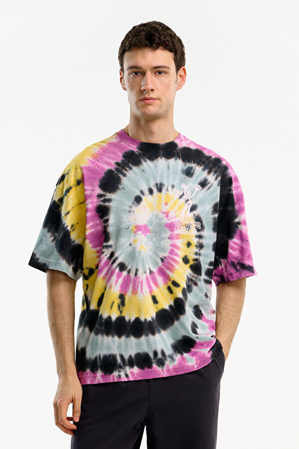 Relax Kalıp Çok Renkli Bisiklet Yaka Baskılı Erkek T-Shirt
