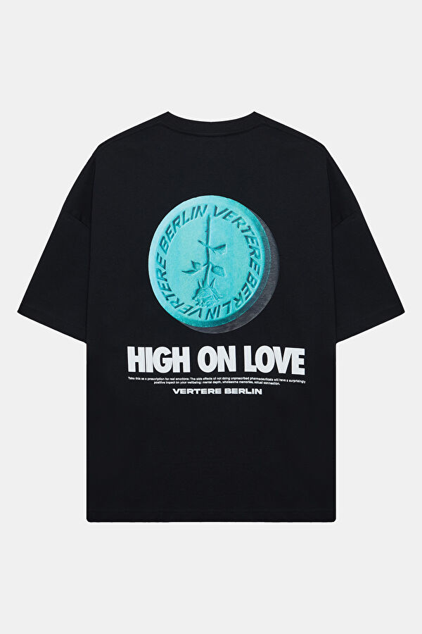 Relax Kalıp Siyah Bisiklet Yaka Baskılı Erkek T-Shirt 2