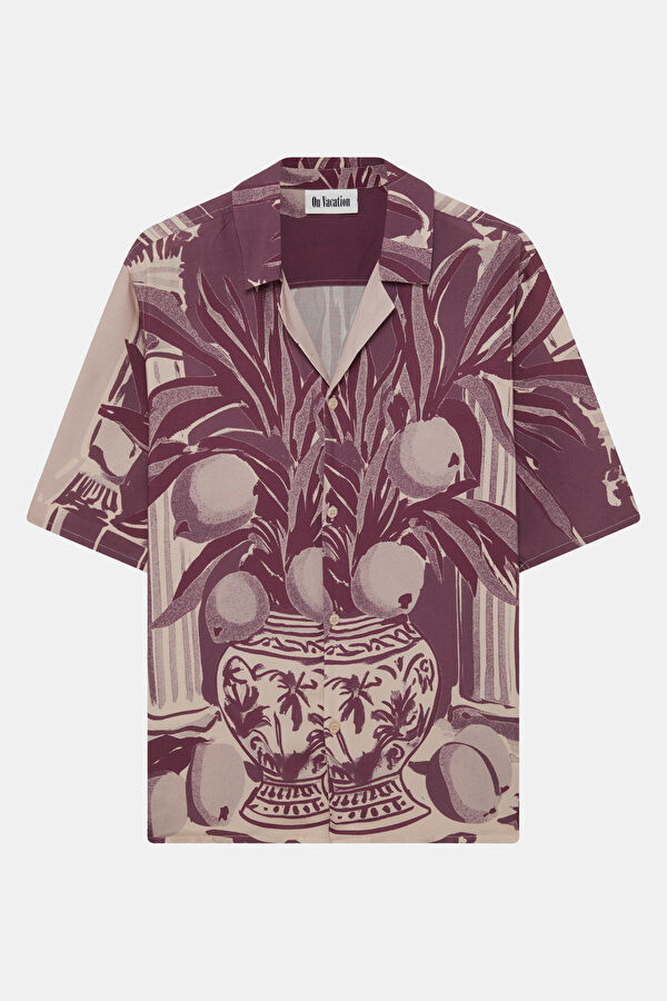 Relax Fit Burgundy Patterned Resort Collar Men's Shirt