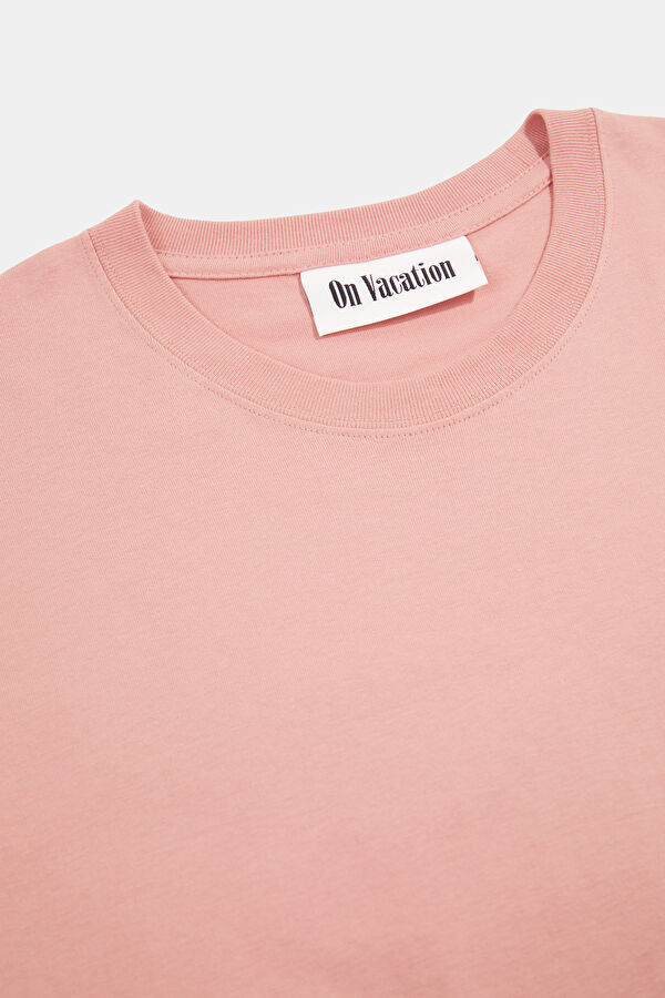 Relax Kalıp Pembe Bisiklet Yaka Baskılı Erkek T-Shirt 3