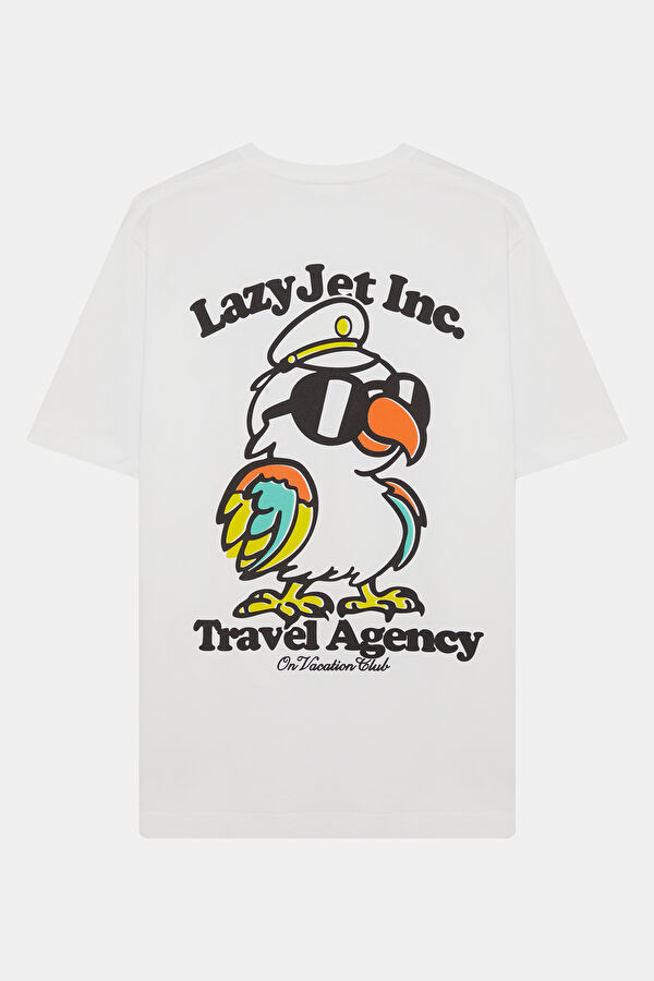 Relax Fit White Crew Neck Printed Men's T-Shirt 2