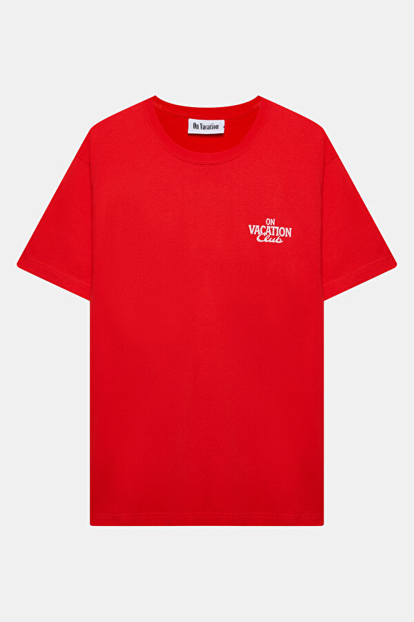 Relax Fit Red Crew Neck Printed Men's T-Shirt