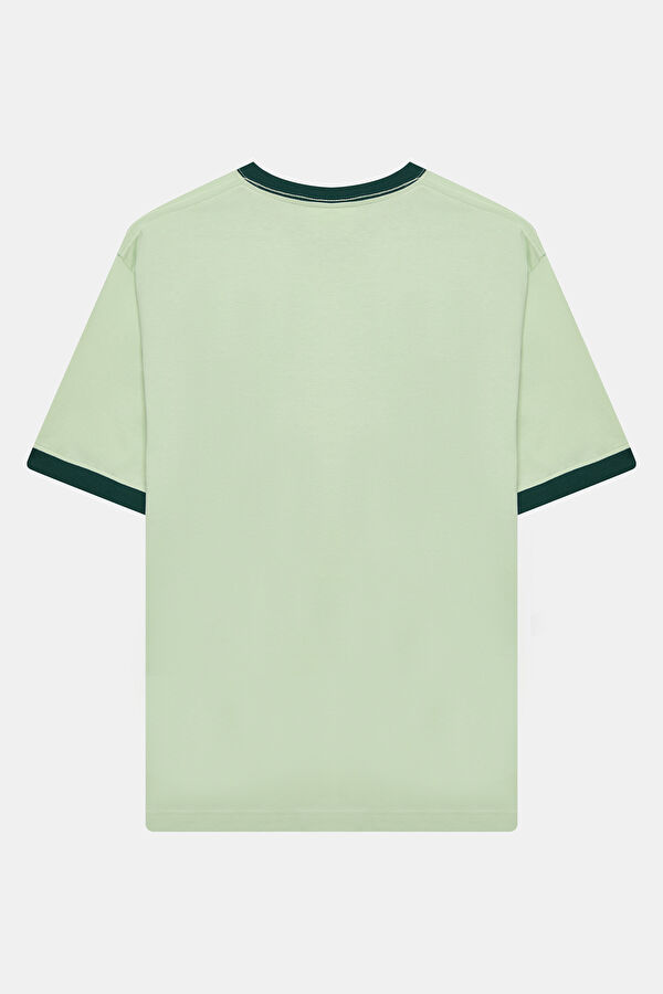 Relax Kalıp Mint Bisiklet Yaka Baskılı Erkek T-Shirt 2