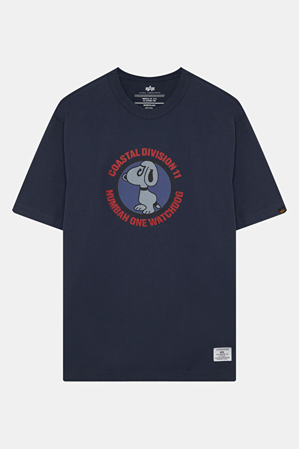 Relax Kalıp Lacivert Bisiklet Yaka Baskılı Erkek T-Shirt