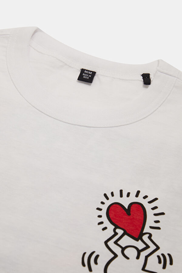 X Keith Haring Relax Kalıp Beyaz Bisiklet Yaka Baskılı Erkek T-Shirt 3