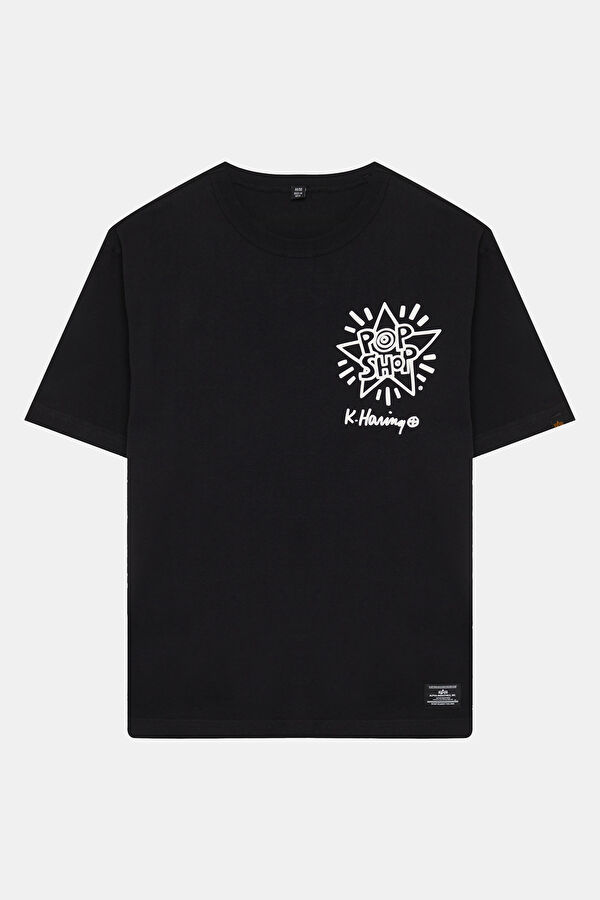 X Keith Haring Relax Kalıp Siyah Bisiklet Yaka Baskılı Erkek T-Shirt
