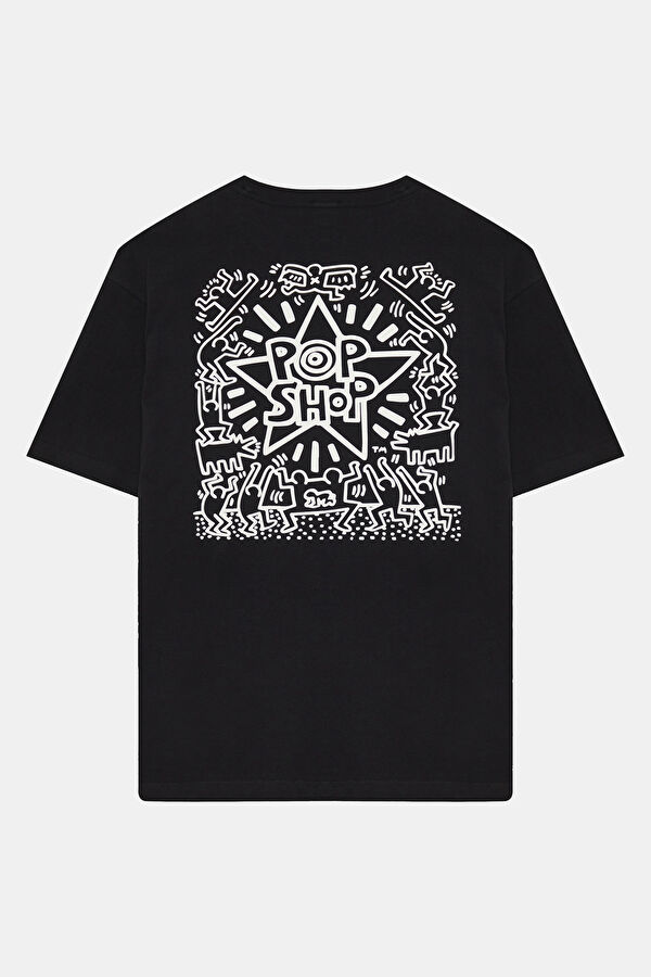 X Keith Haring Relax Kalıp Siyah Bisiklet Yaka Baskılı Erkek T-Shirt 2