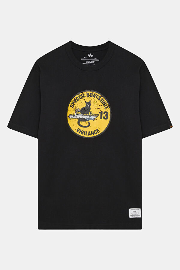 Relax Fit Black Crew Neck Printed T-Shirt