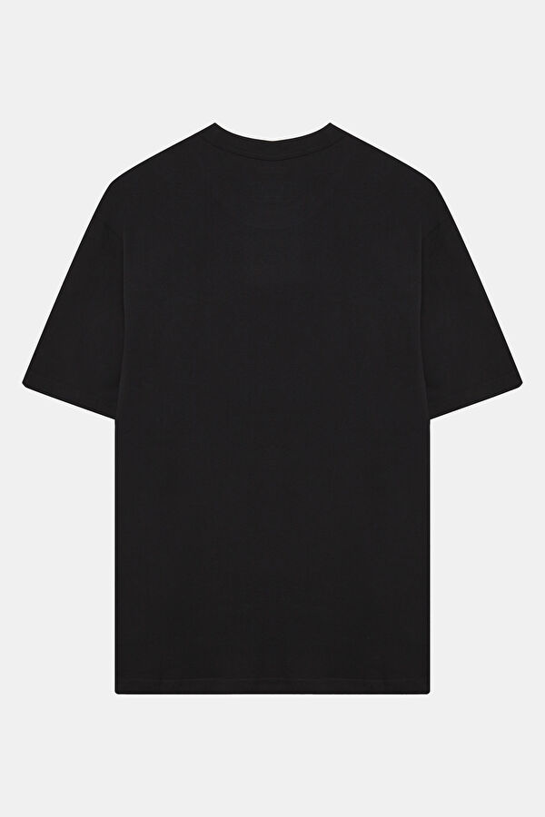 Relax Fit Black Crew Neck Printed T-Shirt 2
