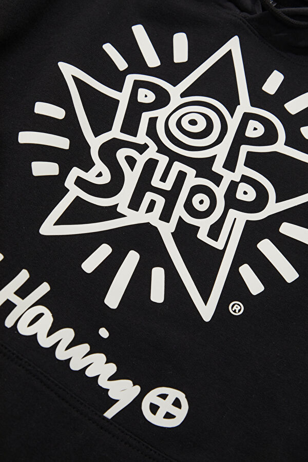 X Keith Haring Siyah Relax Kalıp Kapuşonlu Erkek Sweatshirt 4