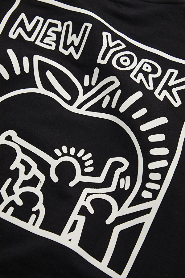 X Keith Haring Siyah Relax Kalıp Kapuşonlu Erkek Sweatshirt 6