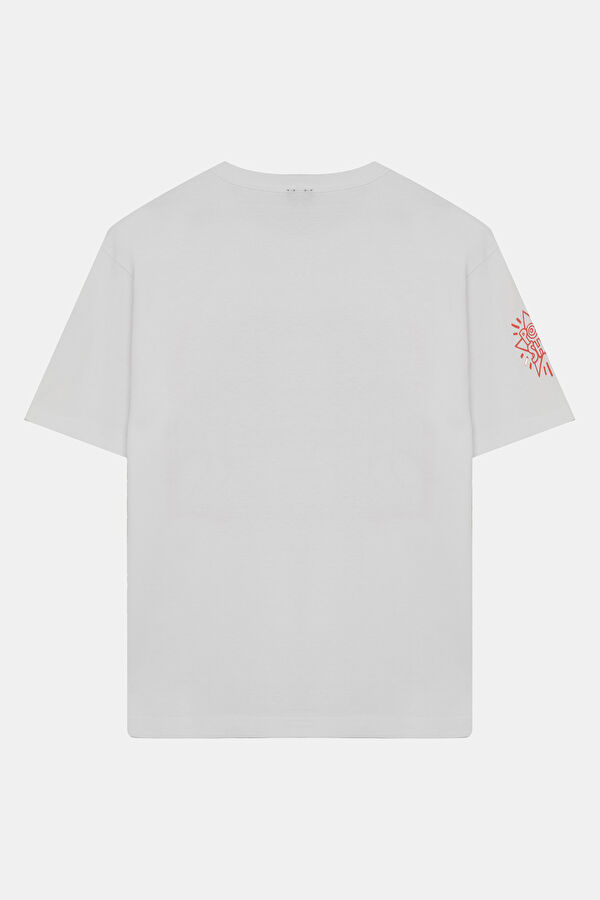 X Keith Haring Relax Kalıp Beyaz Bisiklet Yaka Baskılı Erkek T-Shirt 2