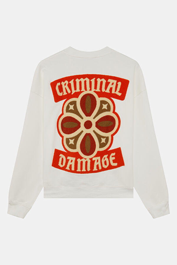 Krem Relax Kalıp Bisiklet Yaka Erkek Sweatshirt 2