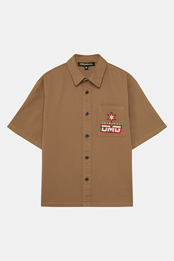 Relax Fit Brown Embroidered Men's Shirt