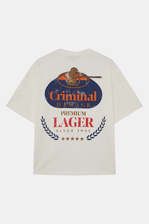 Relax Kalıp Beyaz Bisiklet Yaka Baskılı Erkek T-Shirt 2