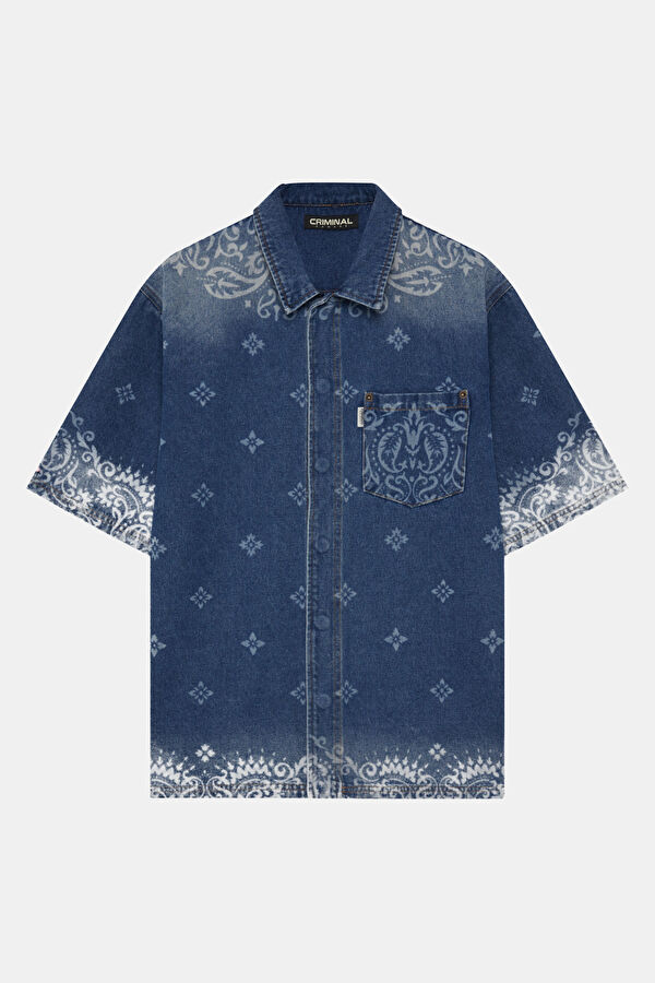 Relax Fit Blue Patterned Men's Shirt