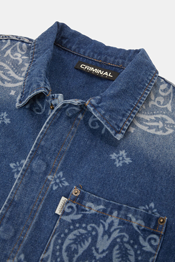 Relax Fit Blue Patterned Men's Shirt 3