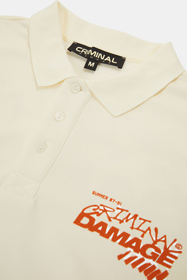 Relax Fit White Polo Collar Printed Men's T-Shirt 3