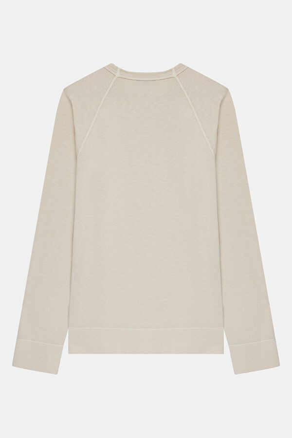 Ekru Relax Kalıp Bisiklet Yaka Erkek Sweatshirt 2