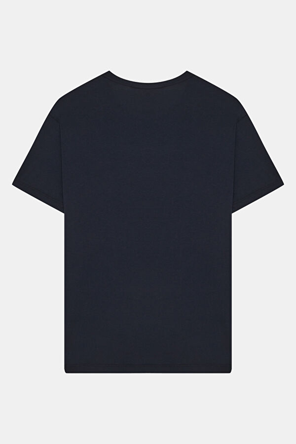 Relax Kalıp Lacivert Bisiklet Yaka Erkek T-Shirt 2