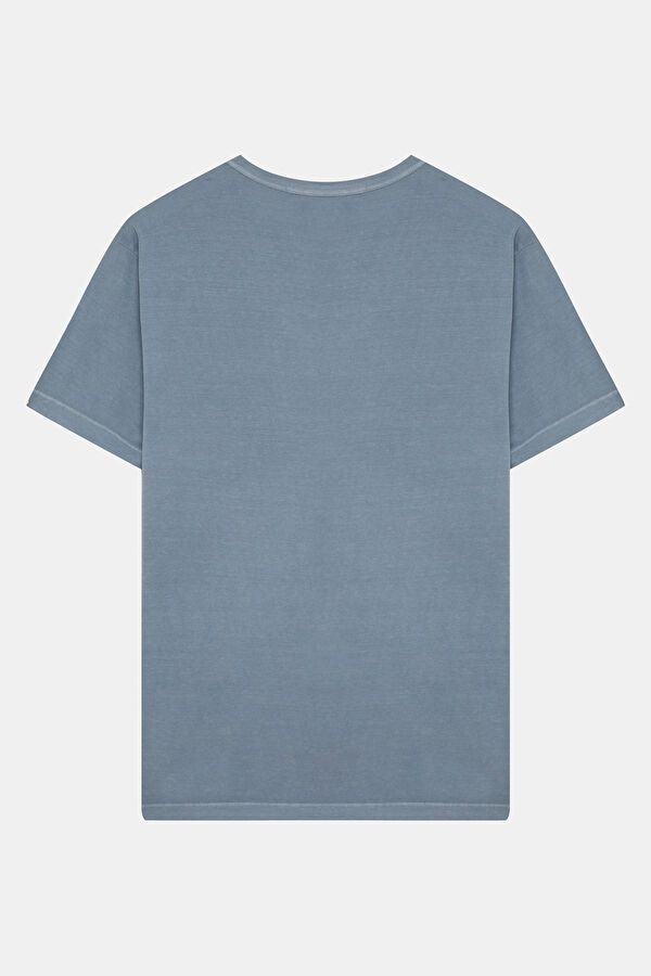 Relax Kalıp Mavi Bisiklet Yaka Erkek T-Shirt 2