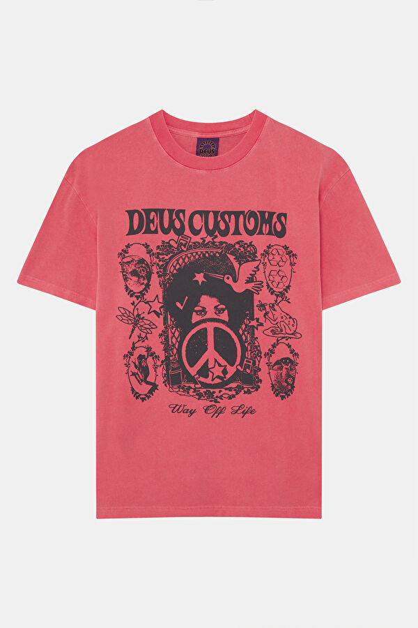 Relax Kalıp Pembe Bisiklet Yaka Baskılı Erkek T-Shirt
