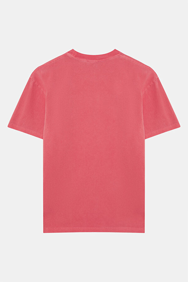 Relax Kalıp Pembe Bisiklet Yaka Baskılı Erkek T-Shirt 2