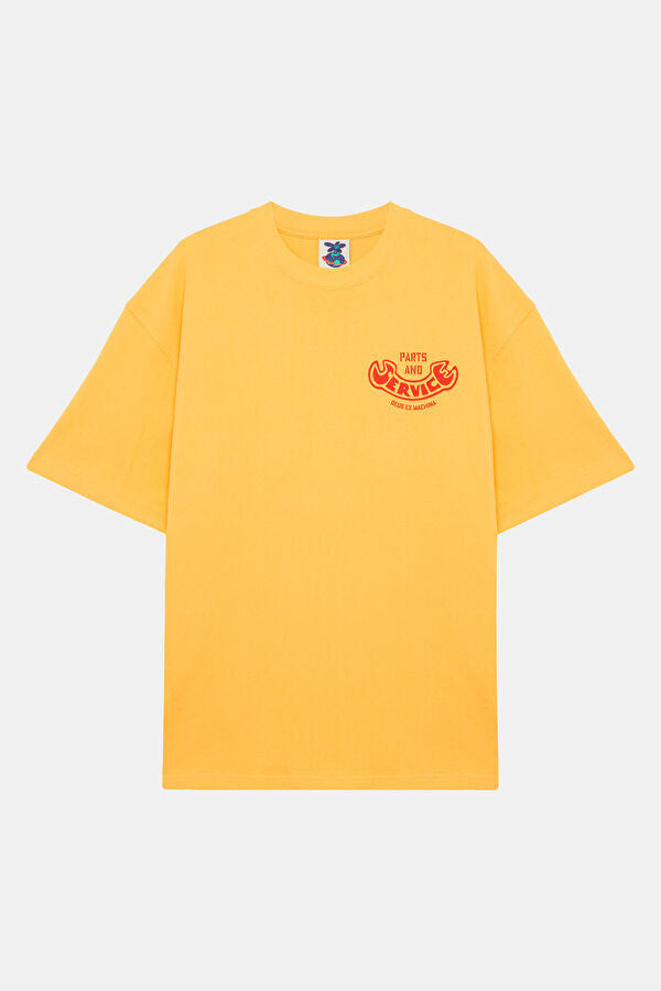 Relax Fit Yellow Crew Neck Printed Men's T-Shirt