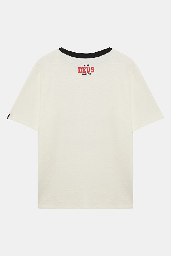 Relax Kalıp Ekru Bisiklet Yaka Baskılı Erkek T-Shirt 2