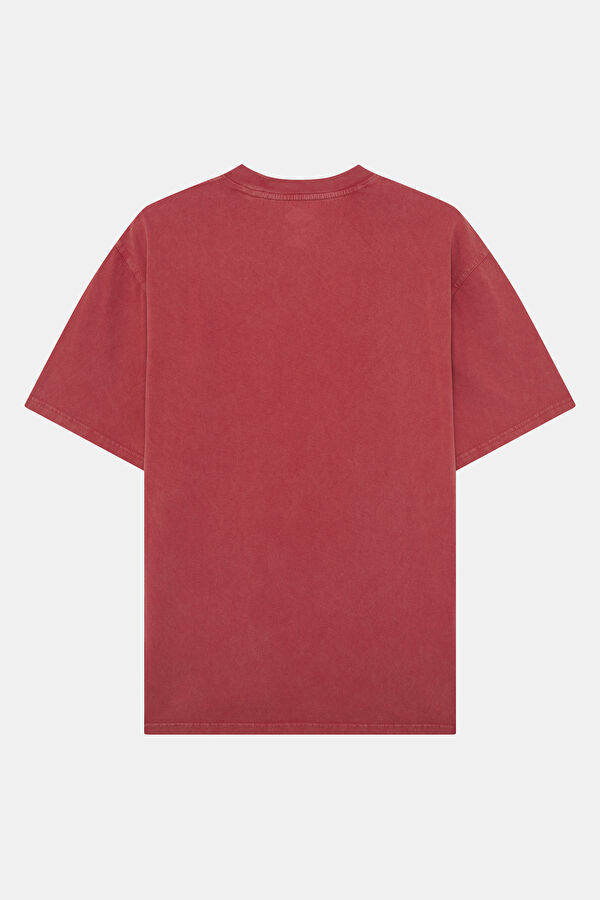 Relax Kalıp Kırmızı Bisiklet Yaka Erkek T-Shirt 5
