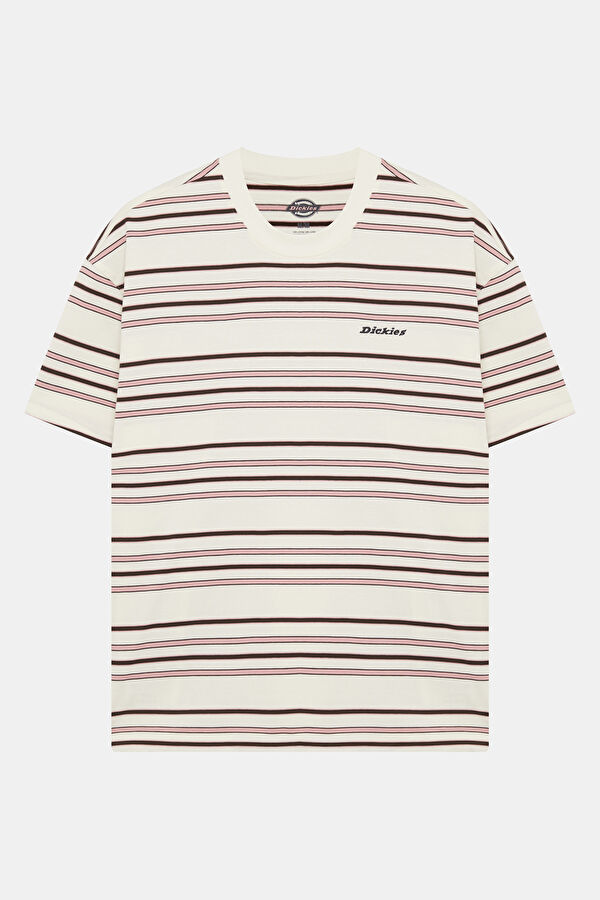 Relax Fit Cream Crew Neck Striped Men's T-Shirt