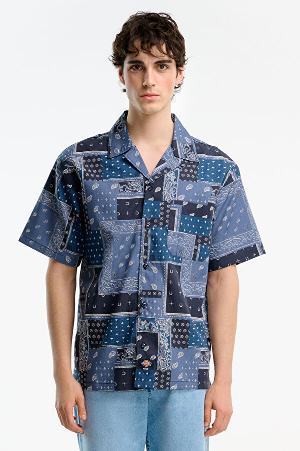 Relax Fit Blue Patterned Men's Shirt